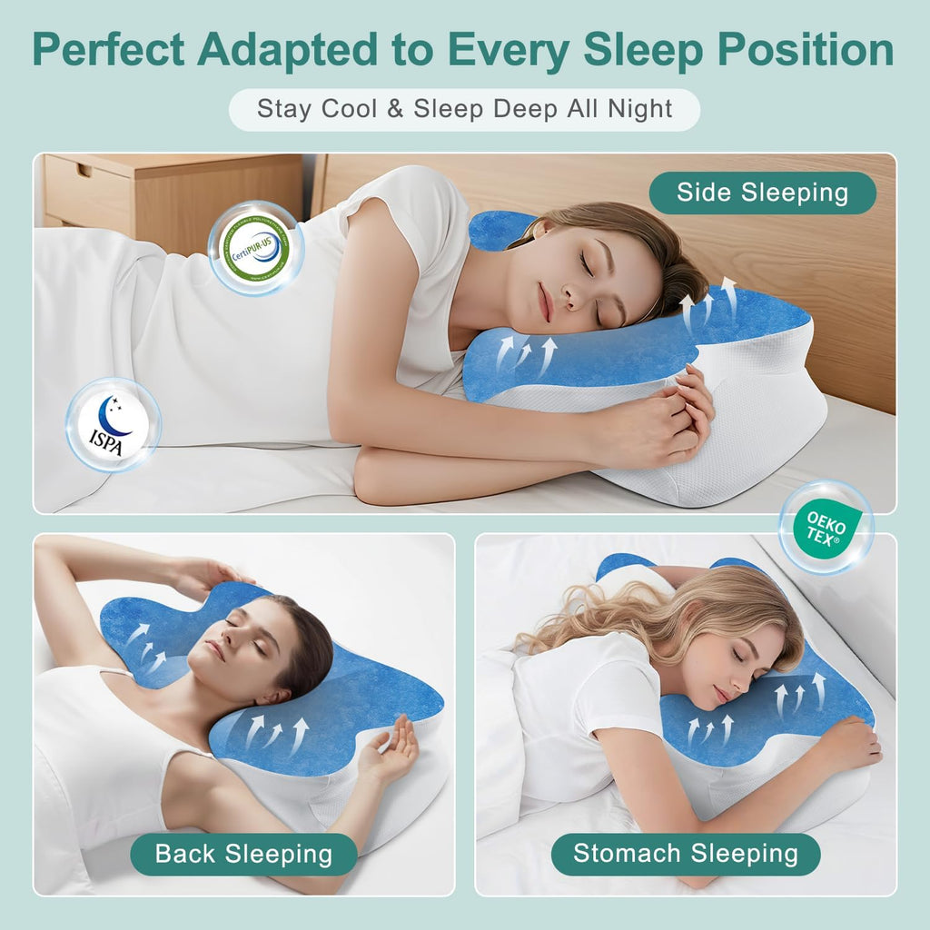 Donama Cervical Neck Pillow- Ergonomic Pillows for, Contour Memory Foam Pillow for Side/Back/Stomach Sleepers, CertiPUR-US Certified with…