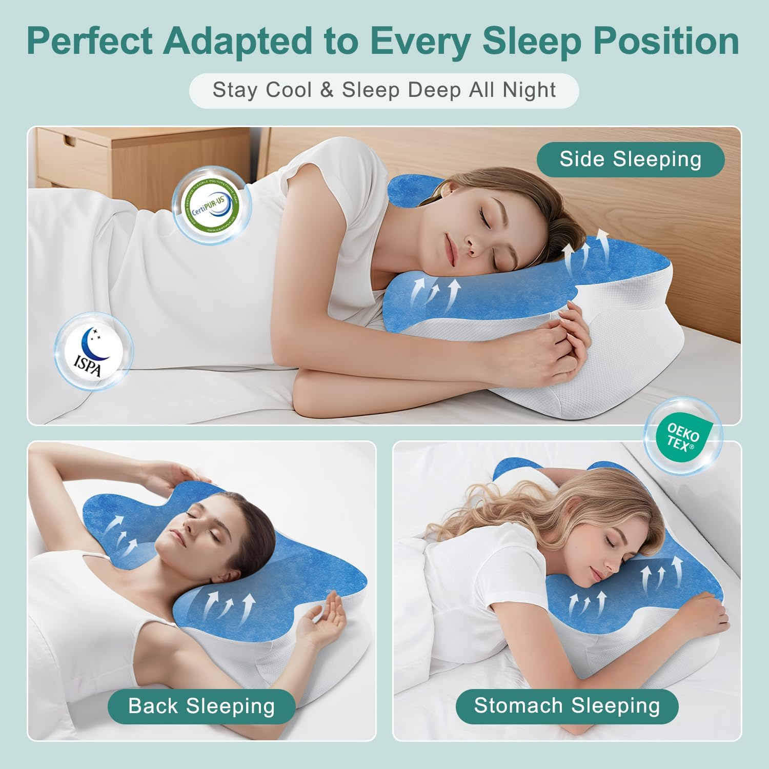 Donama Cervical Neck Pillow- Ergonomic Pillows for, Contour Memory Foam Pillow for Side/Back/Stomach Sleepers, CertiPUR-US Certified with…