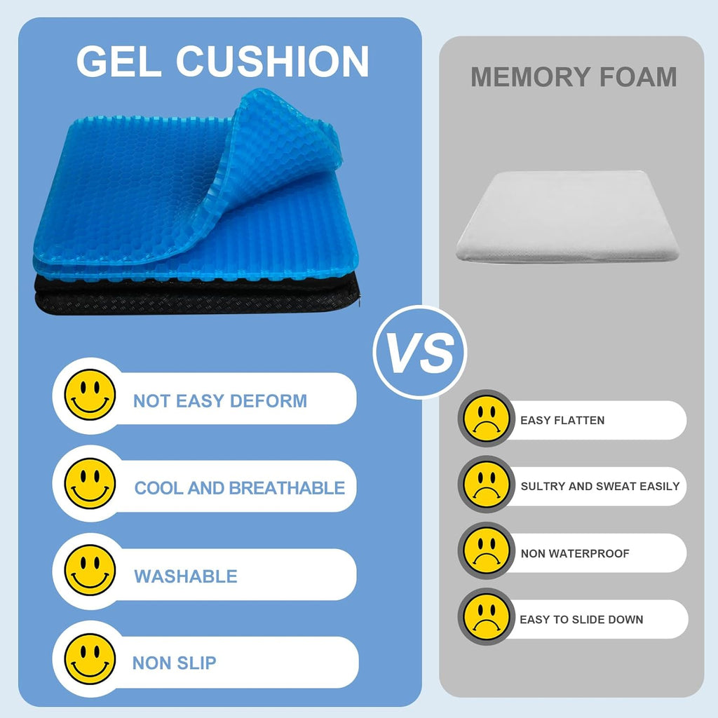 Gel Seat Cushion for Long Sitting-Two Sizes Gel Cushion(Thick&Large)19"x17.5"x2.8"/38"x17.5"x1.4"(Fold/Expand), Pressure Relief Cushion…
