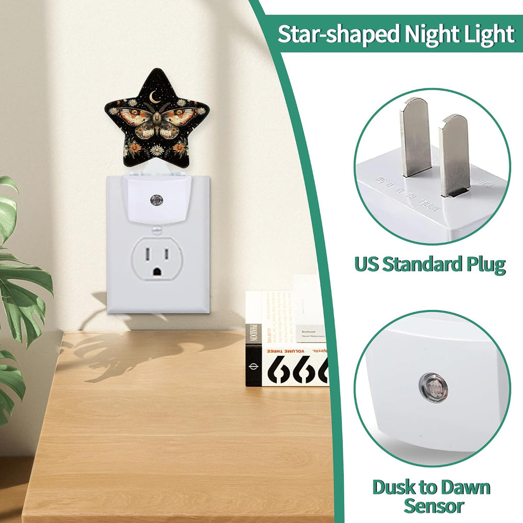 Boho Moth Flower Star Night Light Plug in, Soft Glow Night Light for Kids Bedroom Nursery, Gentle Warm Light for Sleep, Compact Lamp for…