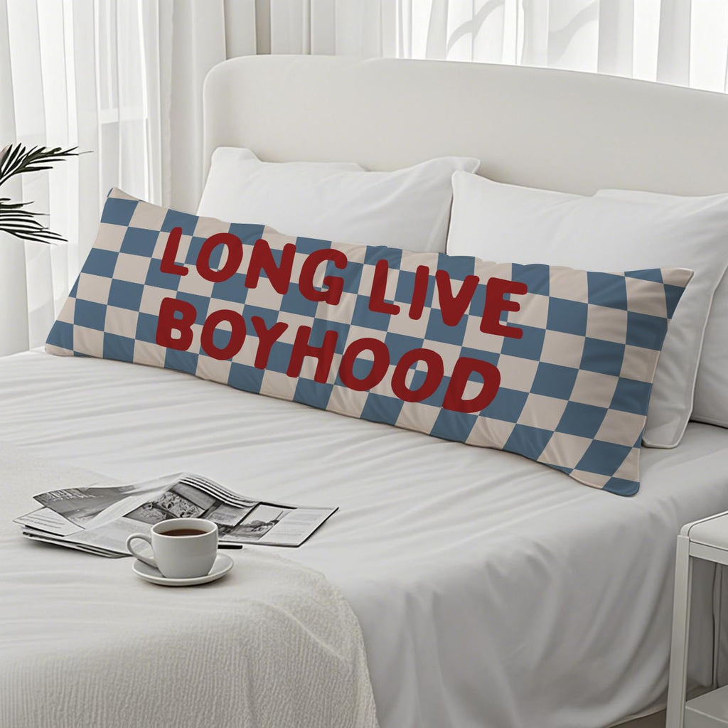 Long Live Boyhood 20x54 Body Pillow Cover for Boys Room Nursery, Boy Nursery Decor, Kids Playroom Decor, Retro Blue and White Checkered…