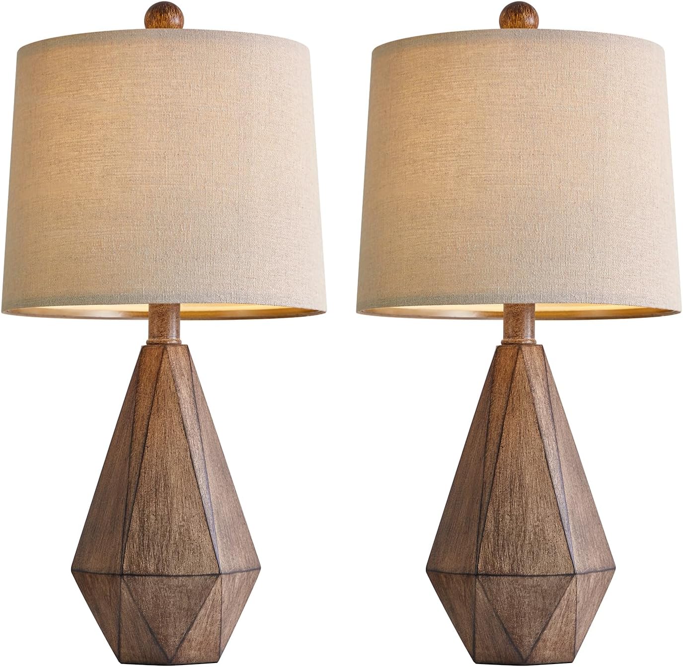PoKat 20.25" Retro Farmhouse Table Lamp Set of 2 - Living Room & Bedroom Rustic Linen Bedside Nightstand Lamps for Kids, Study, Office…