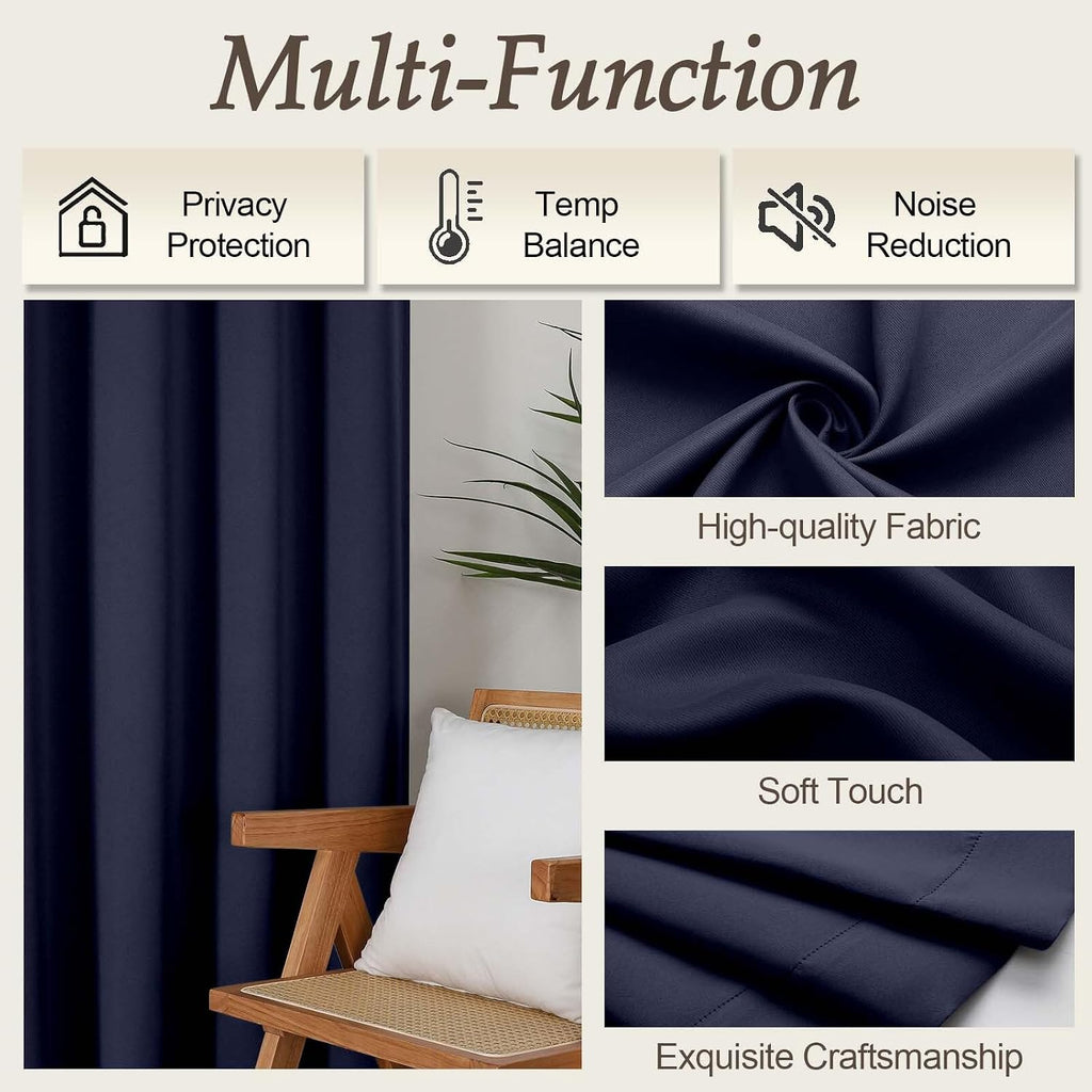 Gwine Navy Blue Blackout Curtains for Bedroom 84 inches Long 2 Panels Set, Solid Noise Reducing Thermal Insulated Blackout Curtains for…