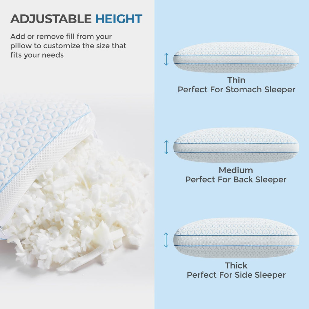 Sweetnight Cooling Pillows Queen Size Set of 2, Shredded Memory Foam Pillows 2 Pack for Hot Sleepers, Cold Bed Pillows for Sleeping…