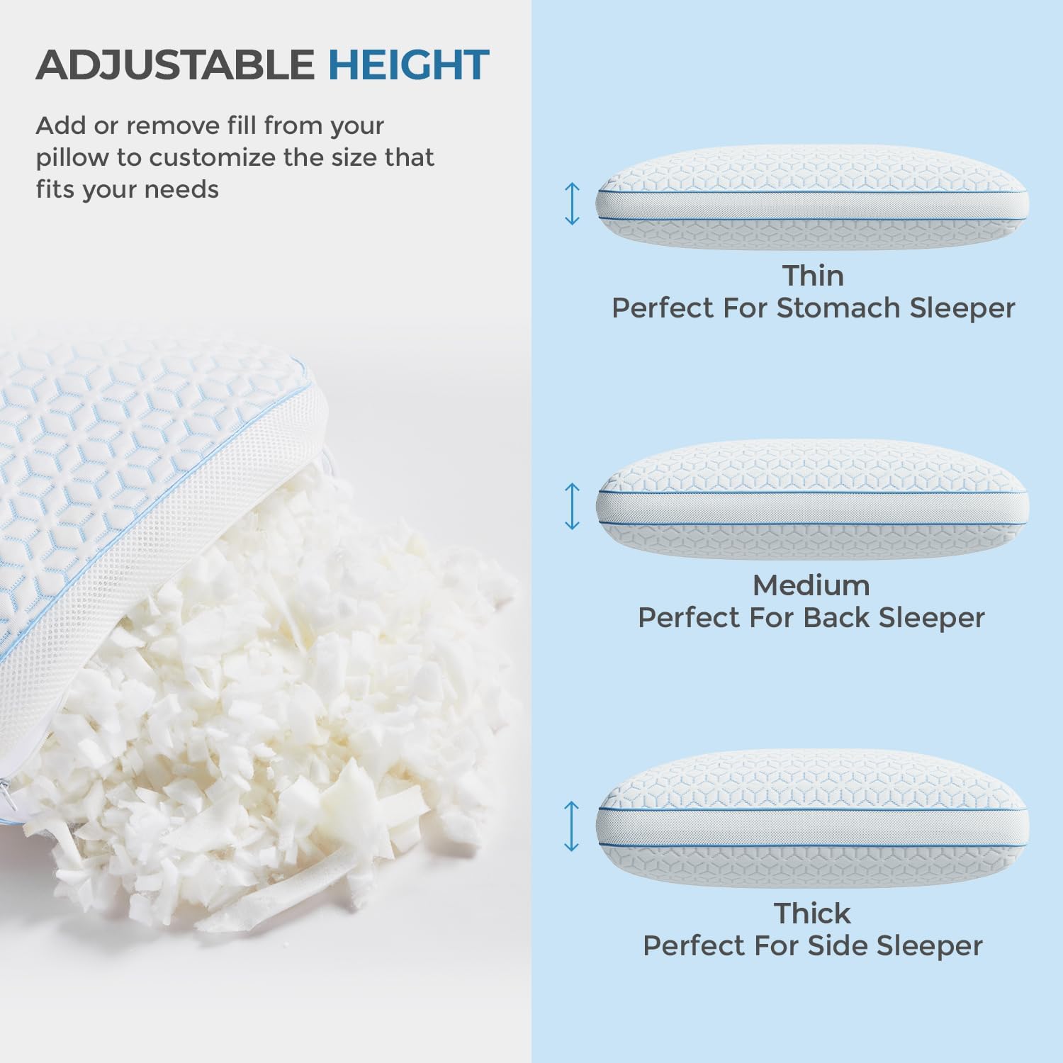 Sweetnight Cooling Pillows Queen Size Set of 2, Shredded Memory Foam Pillows 2 Pack for Hot Sleepers, Cold Bed Pillows for Sleeping…