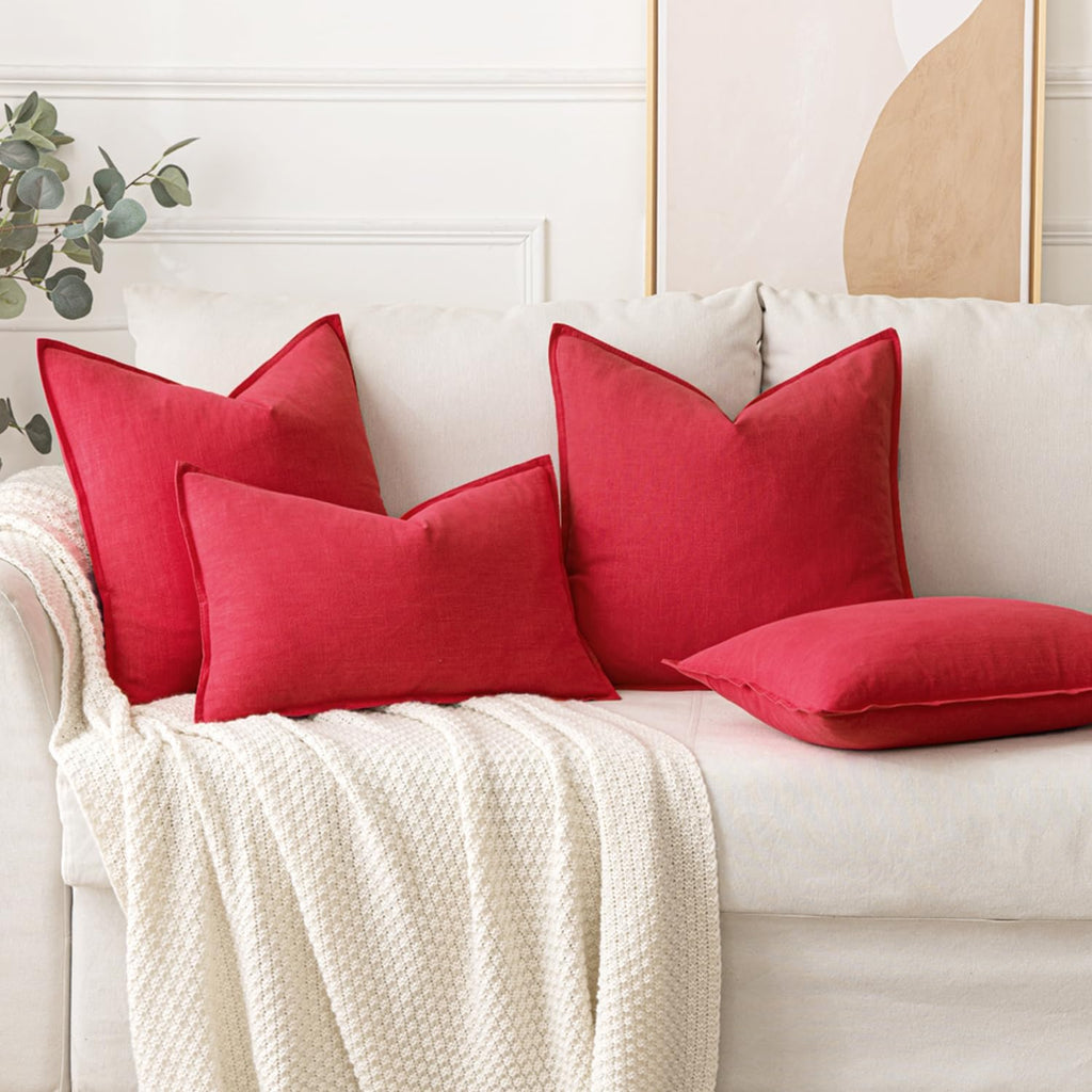 MIULEE Decorative Linen Pillow Covers 20x20 Inch Red Boho Farmhouse Neutral Couch Throw Pillows for Bed Pack of 2 Accent Modern…