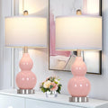 Rinweey Double Gourd Ceramic Table Lamps Set of 2, Modern Pink Bedside Lamps for Night Stand, Contemporary Nightstand Lamps for Bedroom…