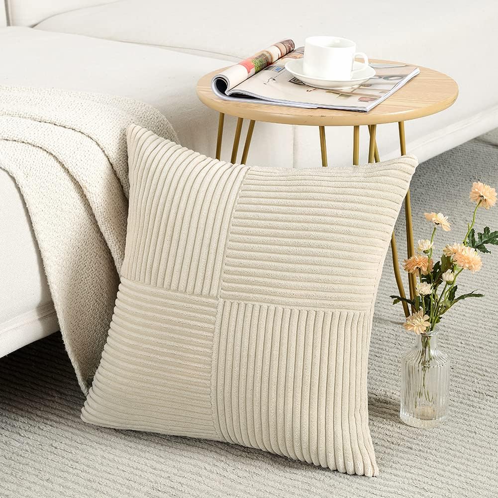 Fancy Homi Tan Decorative Throw Pillow Covers 16x16 Inch for Living Room Couch Bed Sofa, Farmhouse Boho Home Decor, Soft Corss Patchwork…