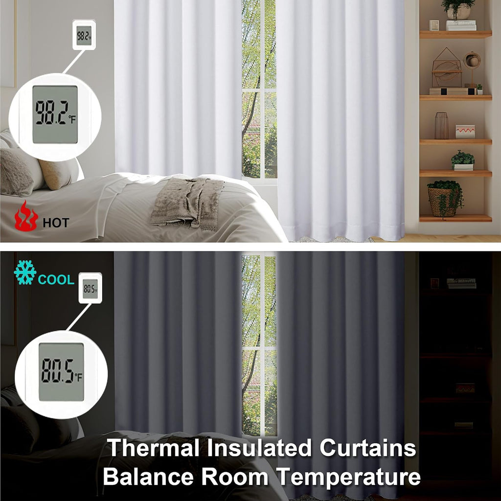 Simplebrand Ava Pure White Curtains for Patio 108 Inches Long 2 Panels Set, Room Darkening Window Treatment, Light Filtering Curtain Drapes…