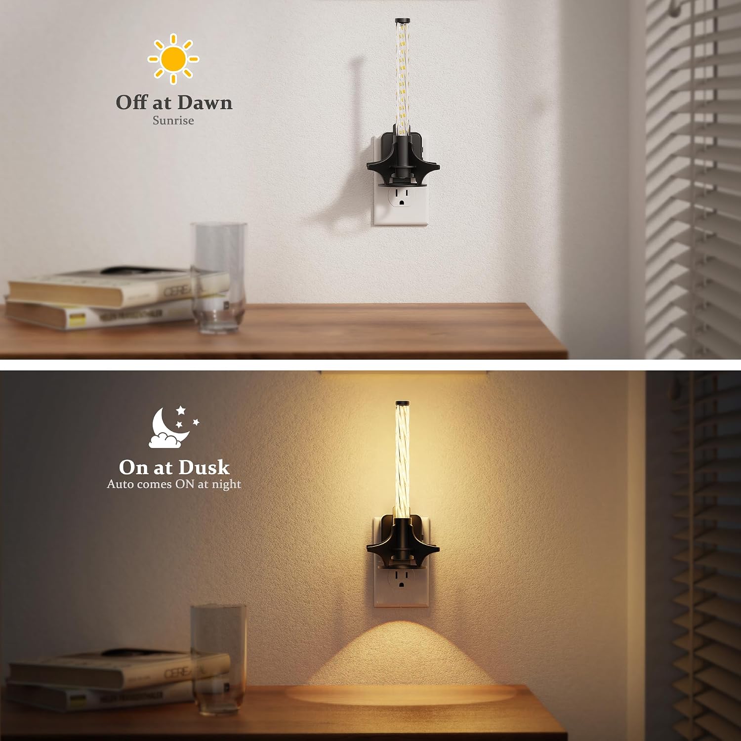 JandCase LED Night Light Plug into Wall, Dusk-to-Dawn Sensor, Slide Button Dimmer with 0-100LM Adjustable Brightness, 3000K Soft White…