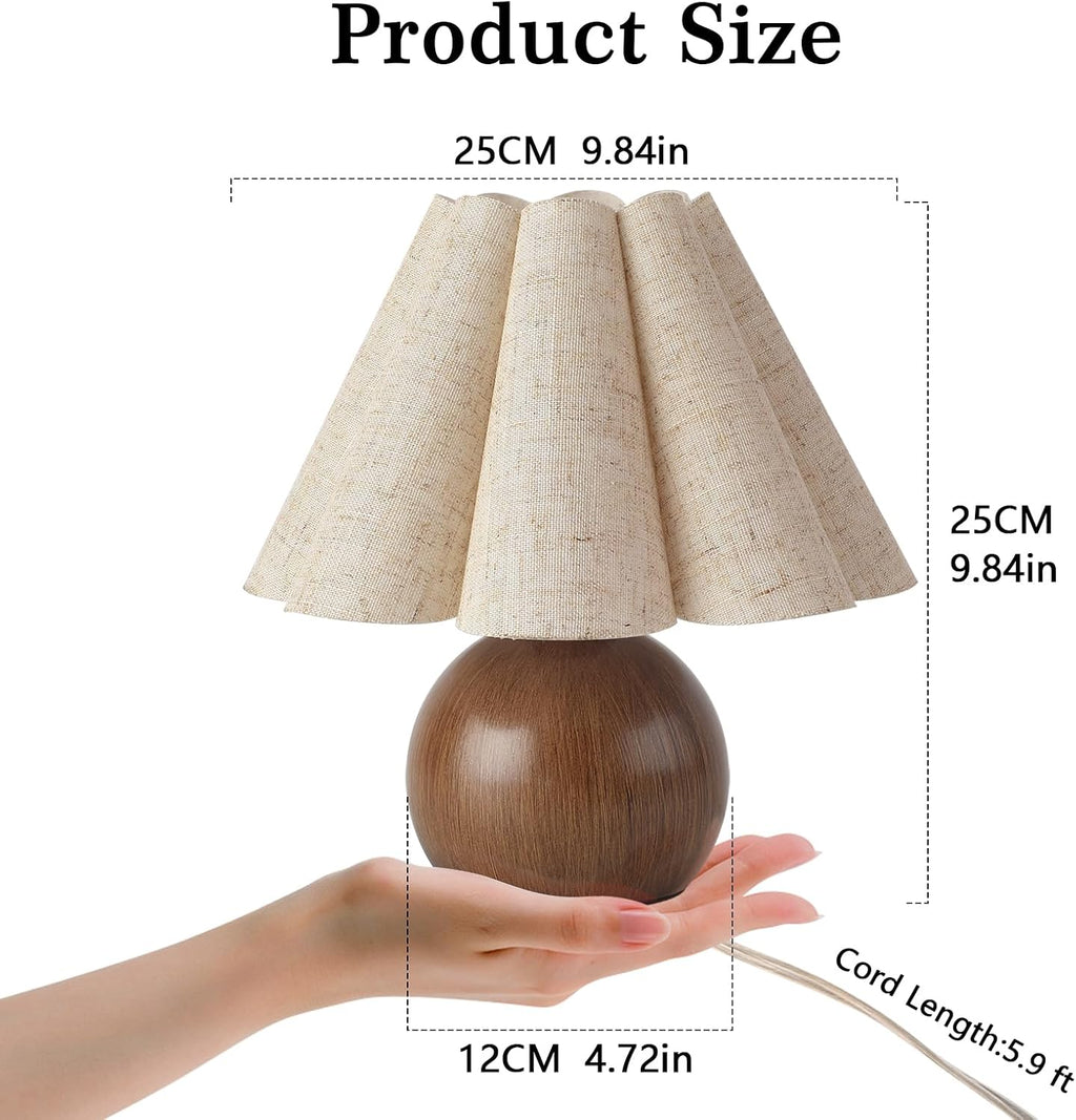Farmhouse Cute Small Table Lamp, Wood Grain Vintage Table Lamps for Bedroom Nightstand, Cute Mini Bedside Small Table Lamps for Small…