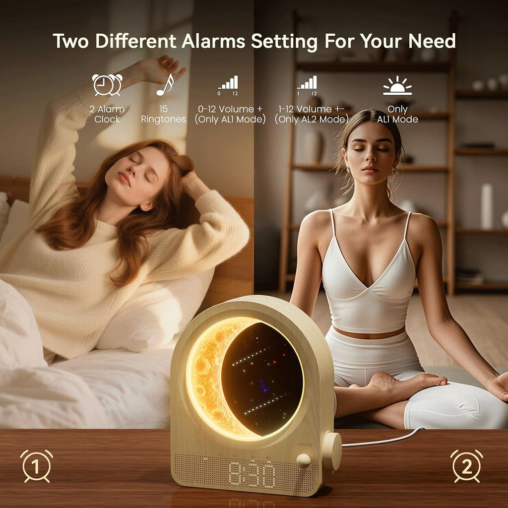 blonbar Sunrise Alarm Clocks for Bedrooms, Stepless Dimmable Moon Lamp Dual Alarm Clock with 12Levels Volume for Heavy Sleepers, 10 Natural…