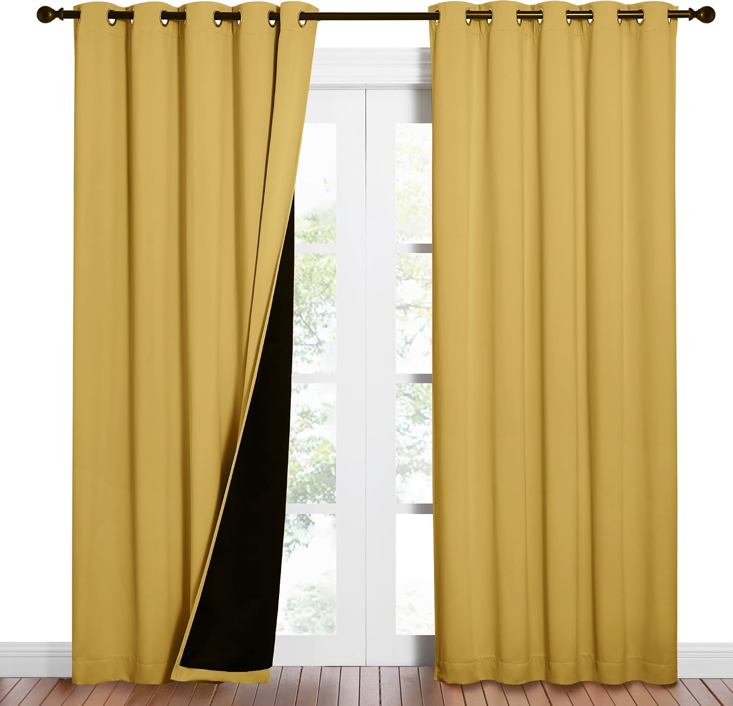 Nicetown Bright Yellow Full Shade Curtain Panels, Pair of Energy Smart & Noise Blocking Out Blackout Drapes for Dining Room Window, Thermal…