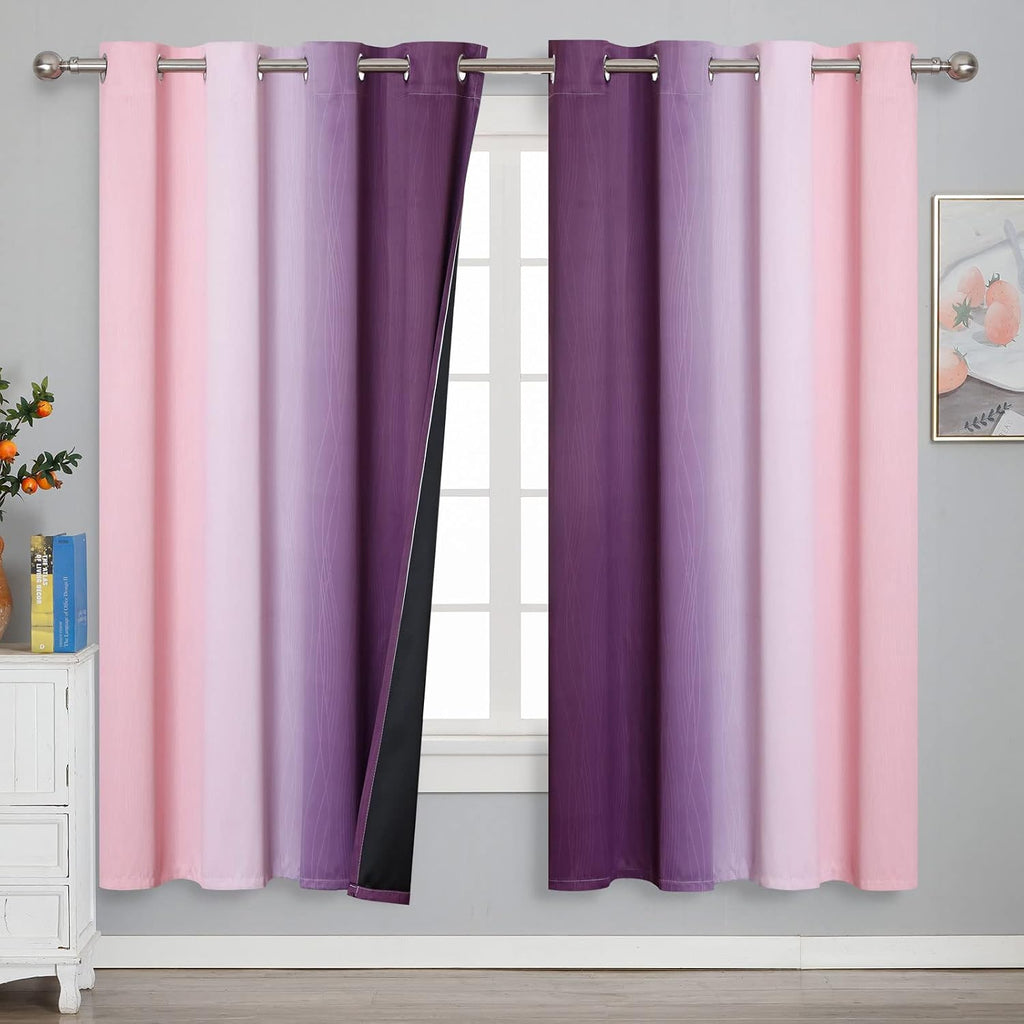 Estelartextiler Estelar Textiler Ombre Pink and Purple Blackout Curtains 72 Inch Length 2 Panels, Full Light Blocking Curtains for Bedroom,…