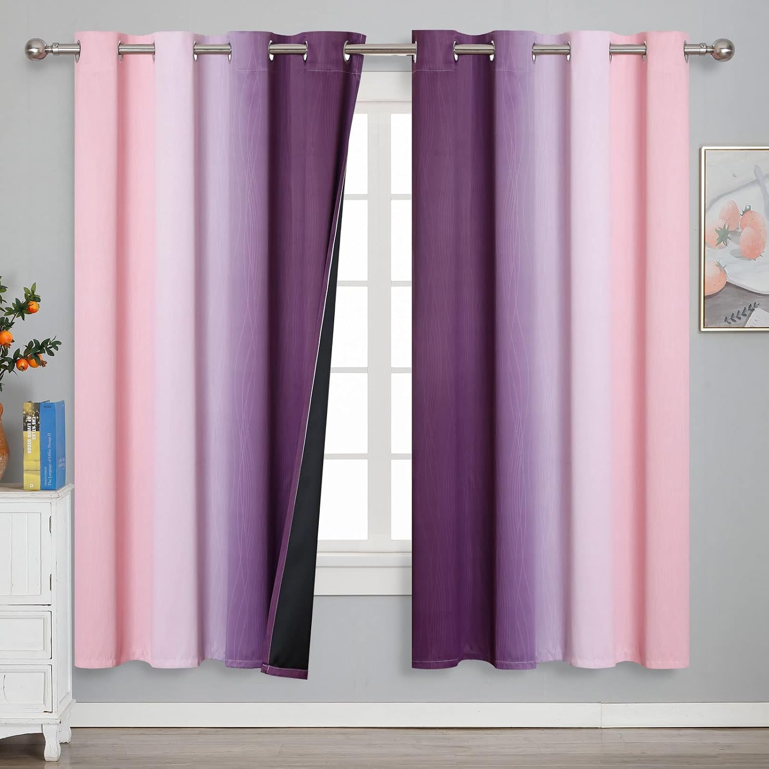 Estelartextiler Estelar Textiler Ombre Pink and Purple Blackout Curtains 72 Inch Length 2 Panels, Full Light Blocking Curtains for Bedroom,…