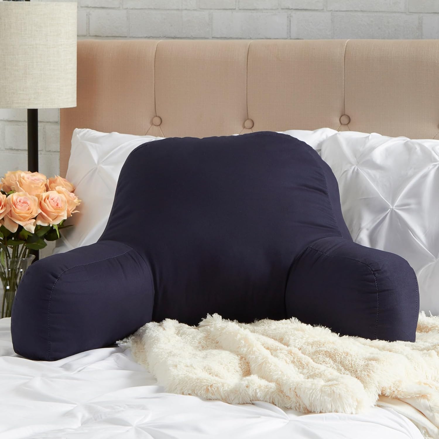Greendale Home Fashions Cotton Duck Bed Rest Reading Pillow with Arms, Midnight