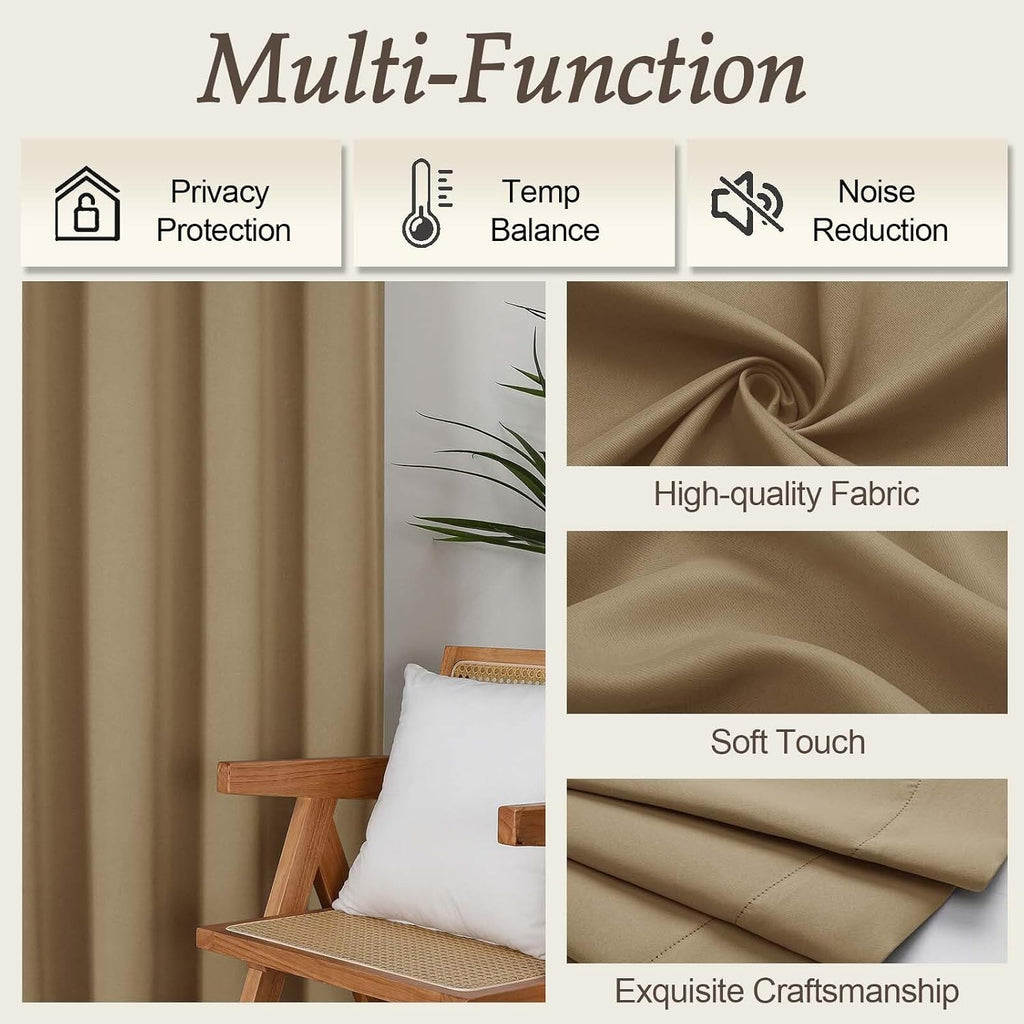 Gwine Taupe Blackout Curtains for Bedroom 96 Inch Length, Room Darkening Energy Saving Black Out Curtains for Living Room, Window…