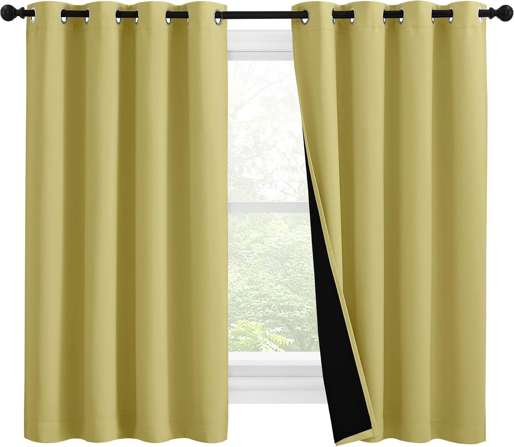 Nicetown 100% Blackout Curtains with Black Liners, Thermal Insulated Full Blackout 2-Layer Lined Drapes, Noise Cancellation Window Draperie…
