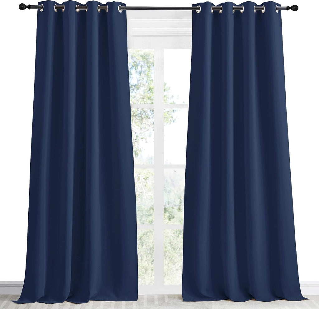 NICETOWN Blackout Curtain Panel, Navy Blue, 55 inches Wide by 96 inches Long, 1 PC, Light Blocking Room Darkening Drape/Drapery for…