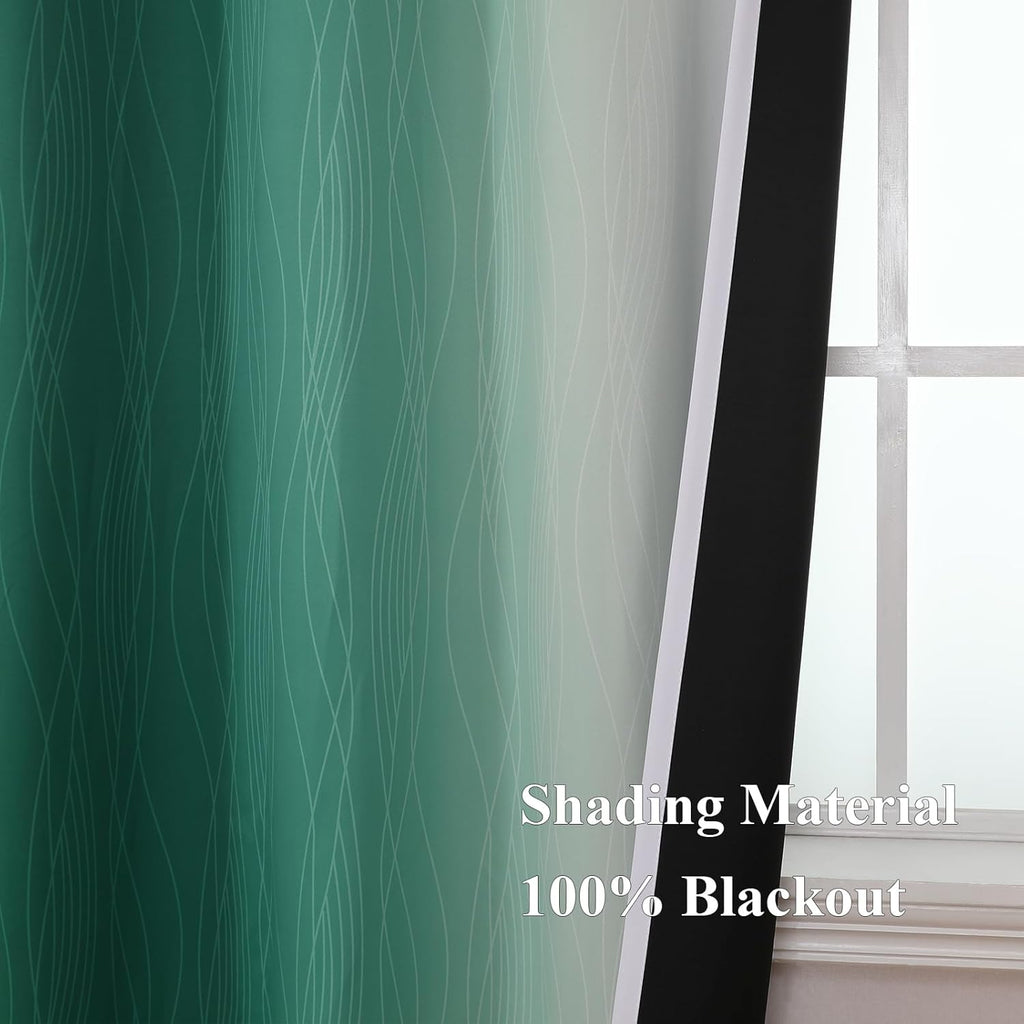 Estelartextiler Estelar Textiler Full Room Darkening Blackout Curtains 72 Inch Length 2 Panels Set, Ombre Greyish White and Green Thermal I…
