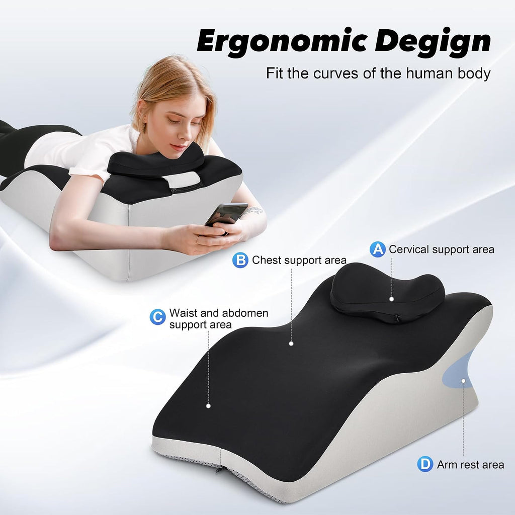 Aduken Reading Pillow for Bed, Adult Memory Foam Ergonomic Back Support Pillow for Sitting up, Prone Pillow Face Down Sleep, Wedge Pillow f…