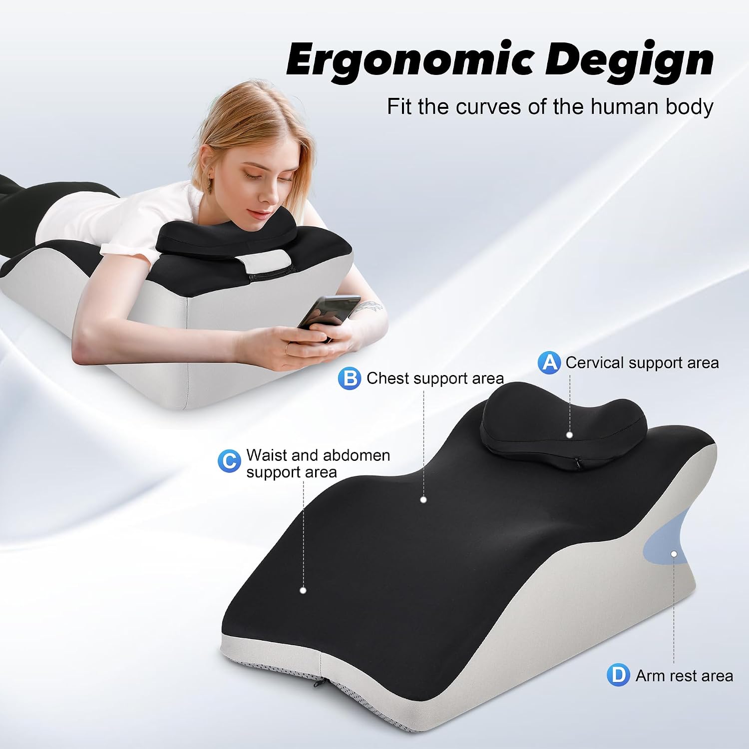 Aduken Reading Pillow for Bed, Adult Memory Foam Ergonomic Back Support Pillow for Sitting up, Prone Pillow Face Down Sleep, Wedge Pillow f…