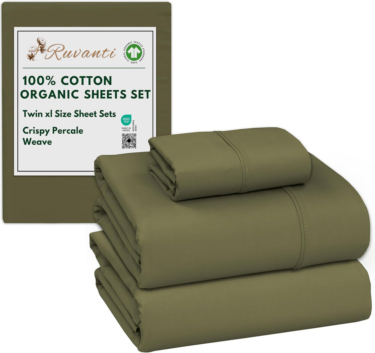 Ruvanti 100% Cotton Organic Percale Sheets Twin XL Size – Crisp Cooling Bed Sheets for Hot Sleepers, Deep Pocket 15”, Soft Peach Finish, Br…