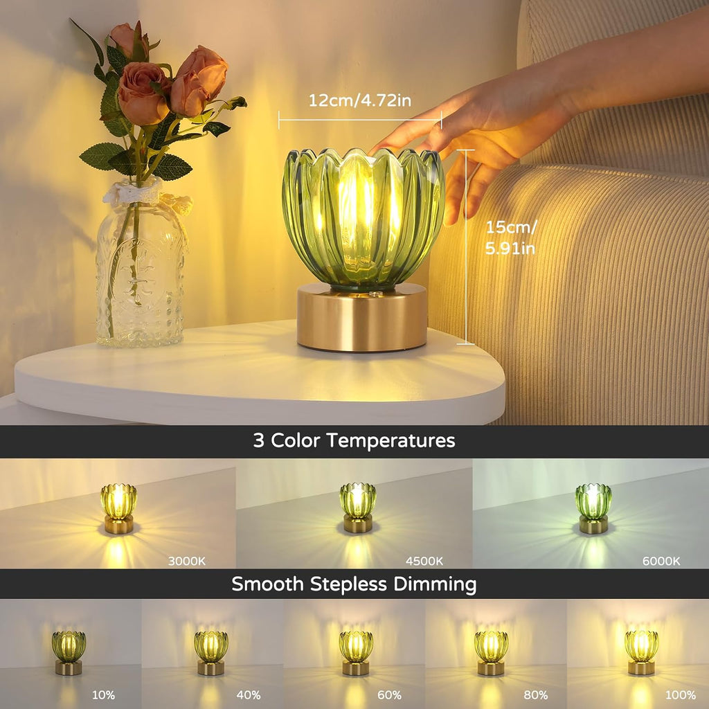 Shenmoyl Cordless Small Table Lamp with 5200mAh Battery & Touch Control, Battery Operated Tulip Table Lamp with 3 Colors, Rechargeable…