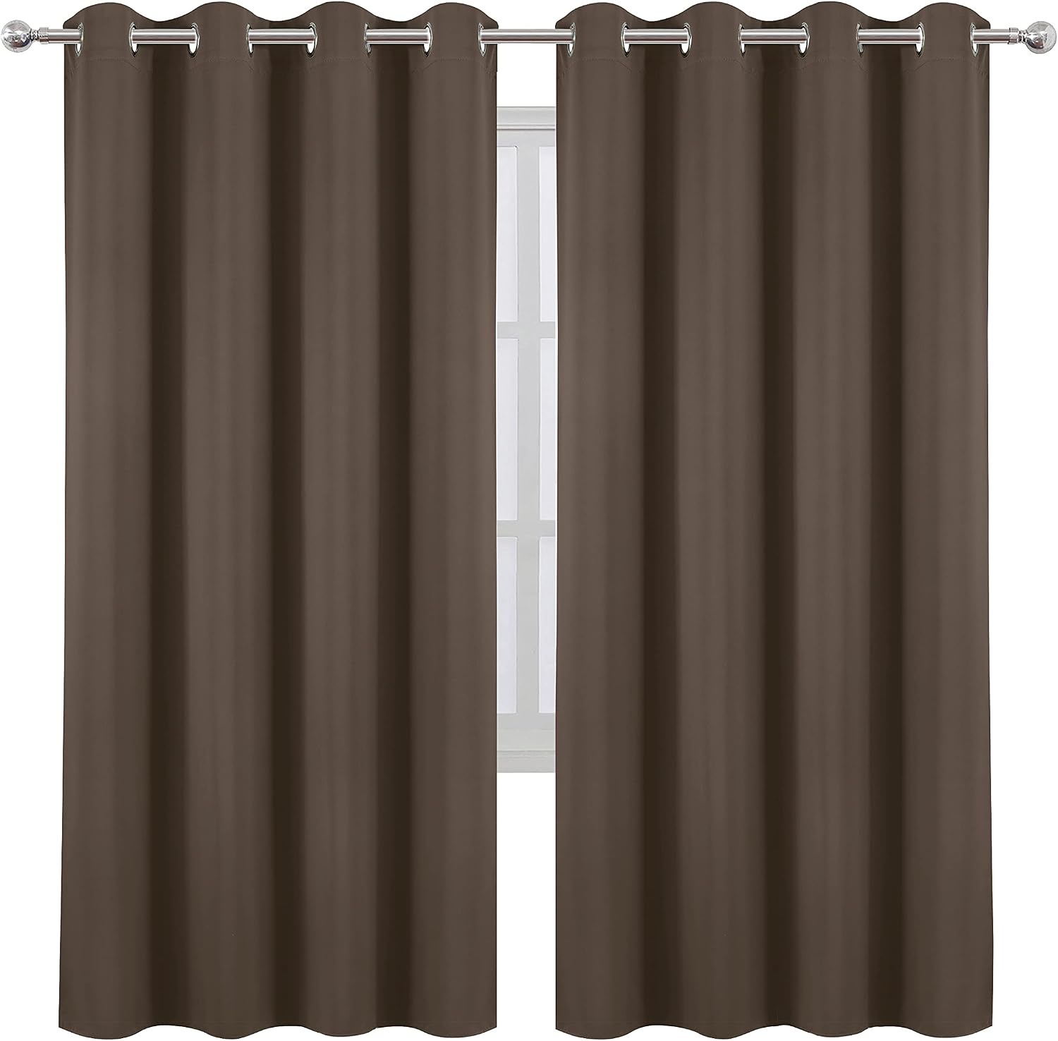 Lemomo Chocolate Brown Thermal Blackout Curtains/52 x 72 Inch/Set of 2 Panels Room Darkening Curtains for Bedroom 72 Inch silver