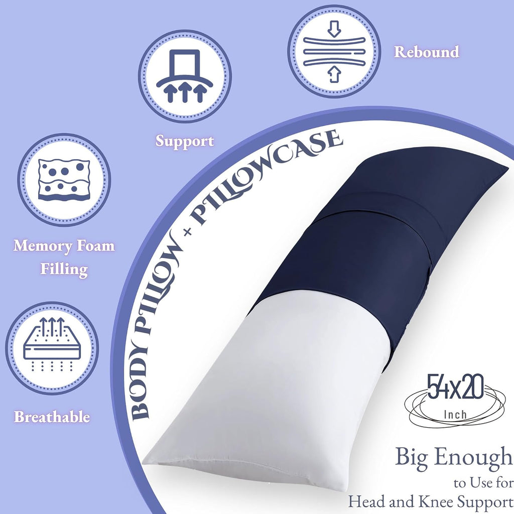 Ubauba Memory Foam Body Pillow with Cover, Full Large Body Pillows Insert for Adults with Envelope Closure Pillowcase, Firm & Fluffy Long…