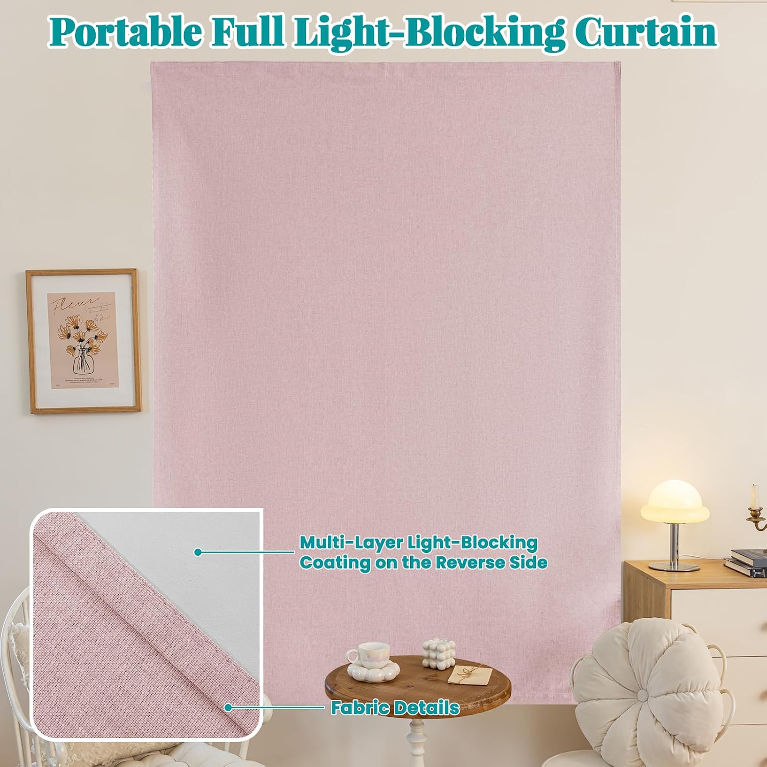 100% Blackout Adhesive Blackout Curtains- Self Stick Shades Window Blinds Curtain No Rod Needed Easy to Hang Curtains, Use for Bedroom…