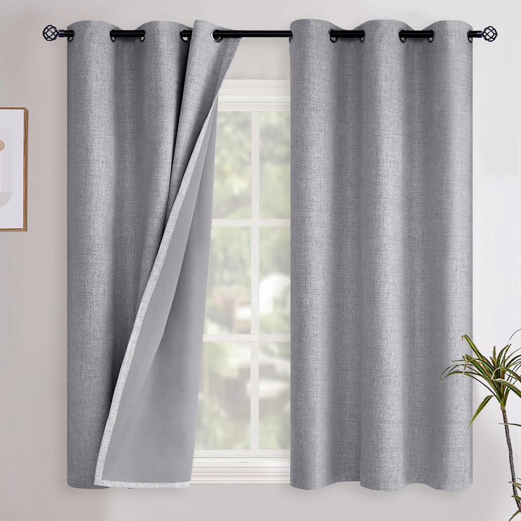 YoungsTex Grey Linen Blackout Curtains for Bedroom 38 X 45 Inch, Heat and Full Light Blocking Textured Drapes Thermal Insulated Blinds with…