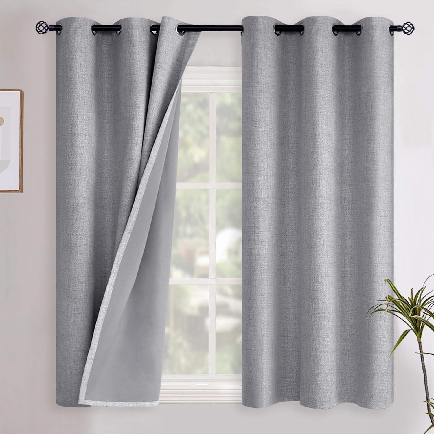 YoungsTex Grey Linen Blackout Curtains for Bedroom 38 X 45 Inch, Heat and Full Light Blocking Textured Drapes Thermal Insulated Blinds with…