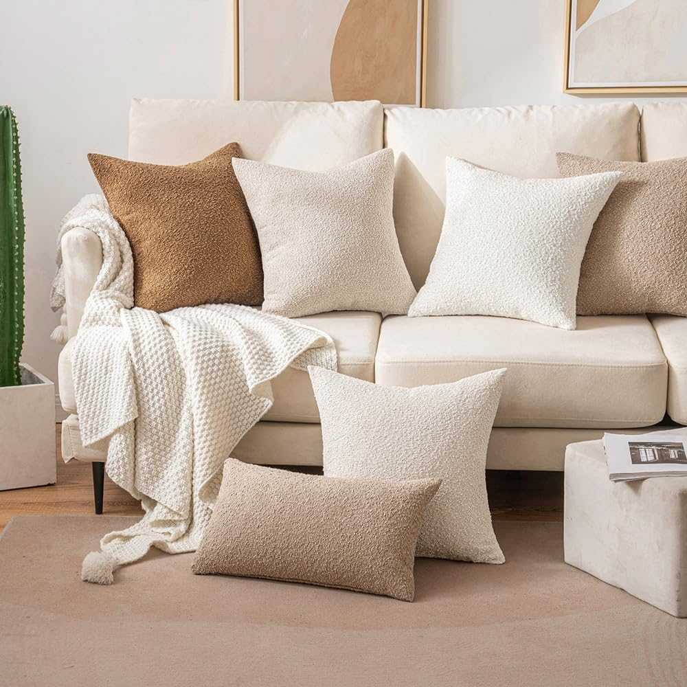 Miulee Textured Boucle Throw Pillow Cover Beige Boho Accent Solid Eruo Sham Pillow Case Decorative Soft Pack of 1 Couch Cushion Chair Sofa…