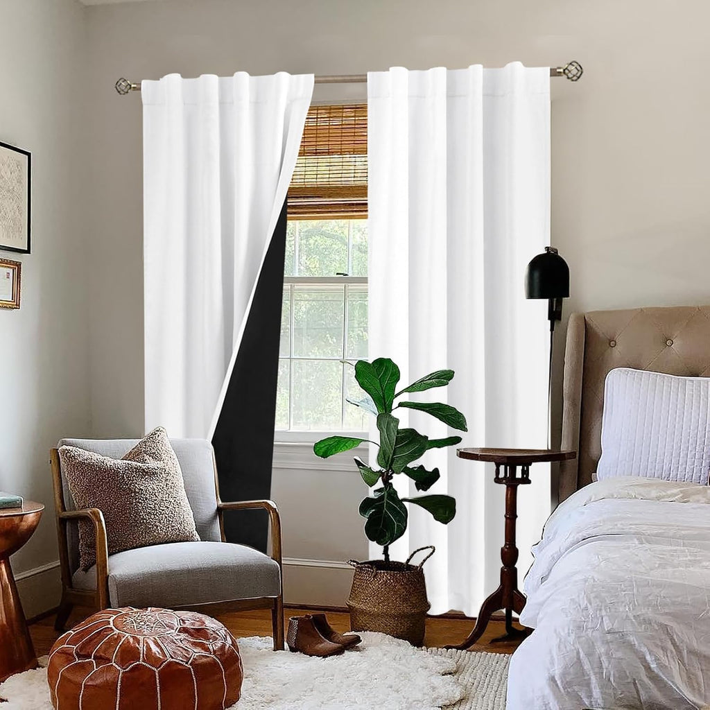 BGment Pure White 100% Blackout Curtains for Bedroom, Black Out Living Room 84 inch Panels with Thermal Liner, Rod Pocket and Back Tab…