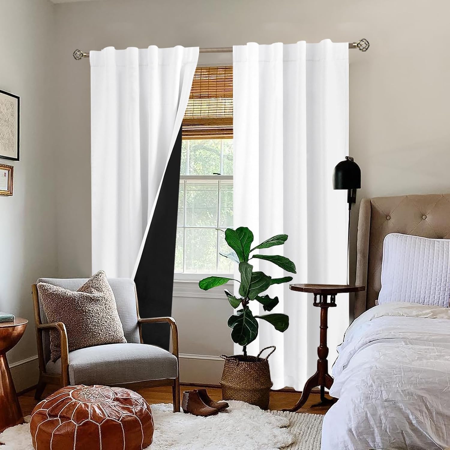 BGment Pure White 100% Blackout Curtains for Bedroom, Black Out Living Room 84 inch Panels with Thermal Liner, Rod Pocket and Back Tab…