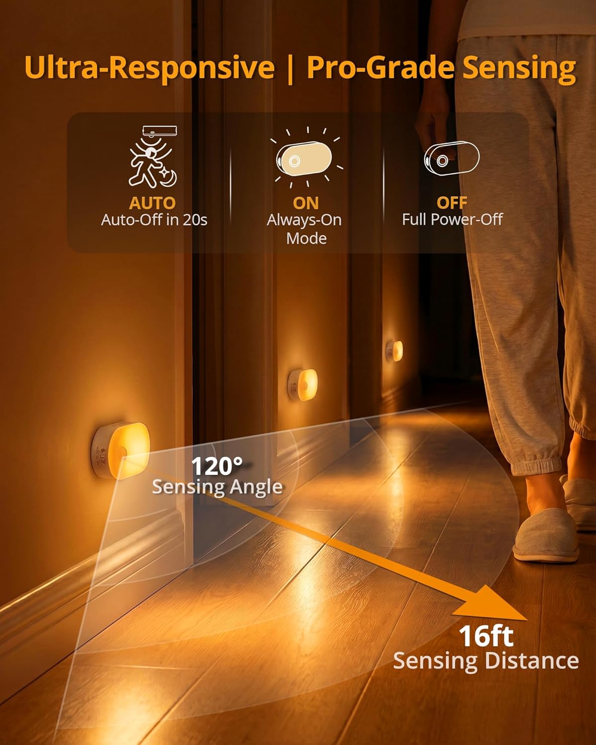 Lyridz Rechargeable Night Light with Motion Sensor, Dimmable Amber Nightlights for Bathroom, Bedroom, Kids Room, Hallway, Stairs, Pet…