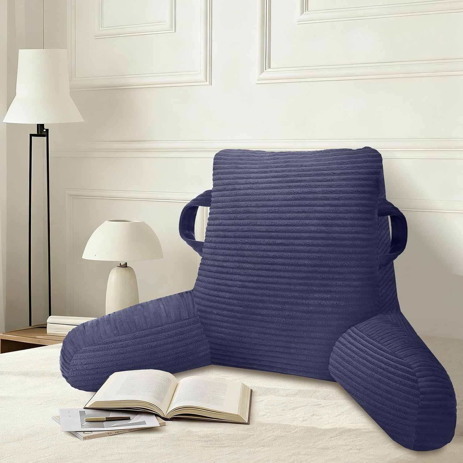 Reading Pillow for Sitting in Bed Adult, Bed Reading Pillow with Shredded Memory Foam, Back Pillow for Sitting with Arms and Pockets…