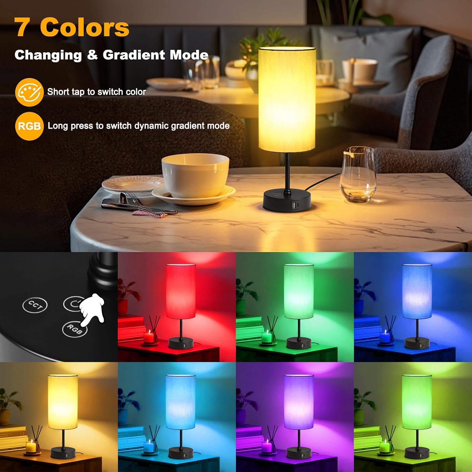 Unicozin 17Inch Table Lamp for Bedroom, Touch Control Bedside Lamp for Reading, 3 CCT & 7 RGB Color Changing, Dimmable Nightstand Lamp…
