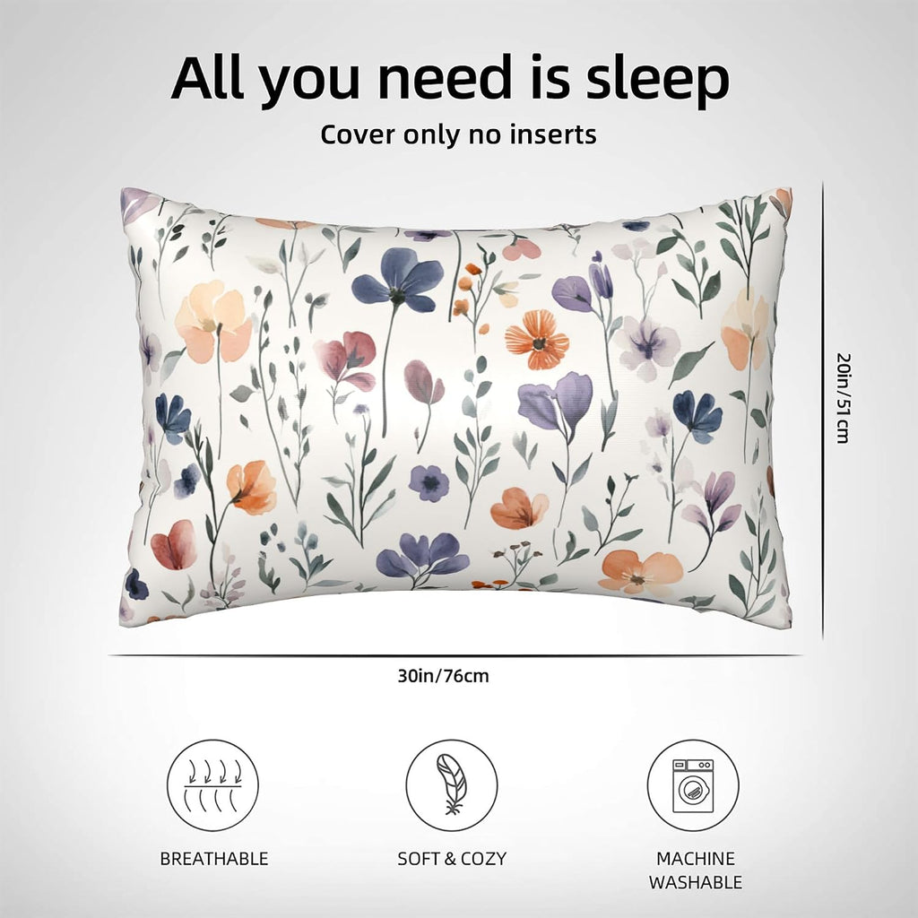 Satin Pillowcase for Hair and Skin Watercolor Floral Green Leaves Super Soft and Cooling Similar to Silk Pillow Case 1 Pack with Hidden…