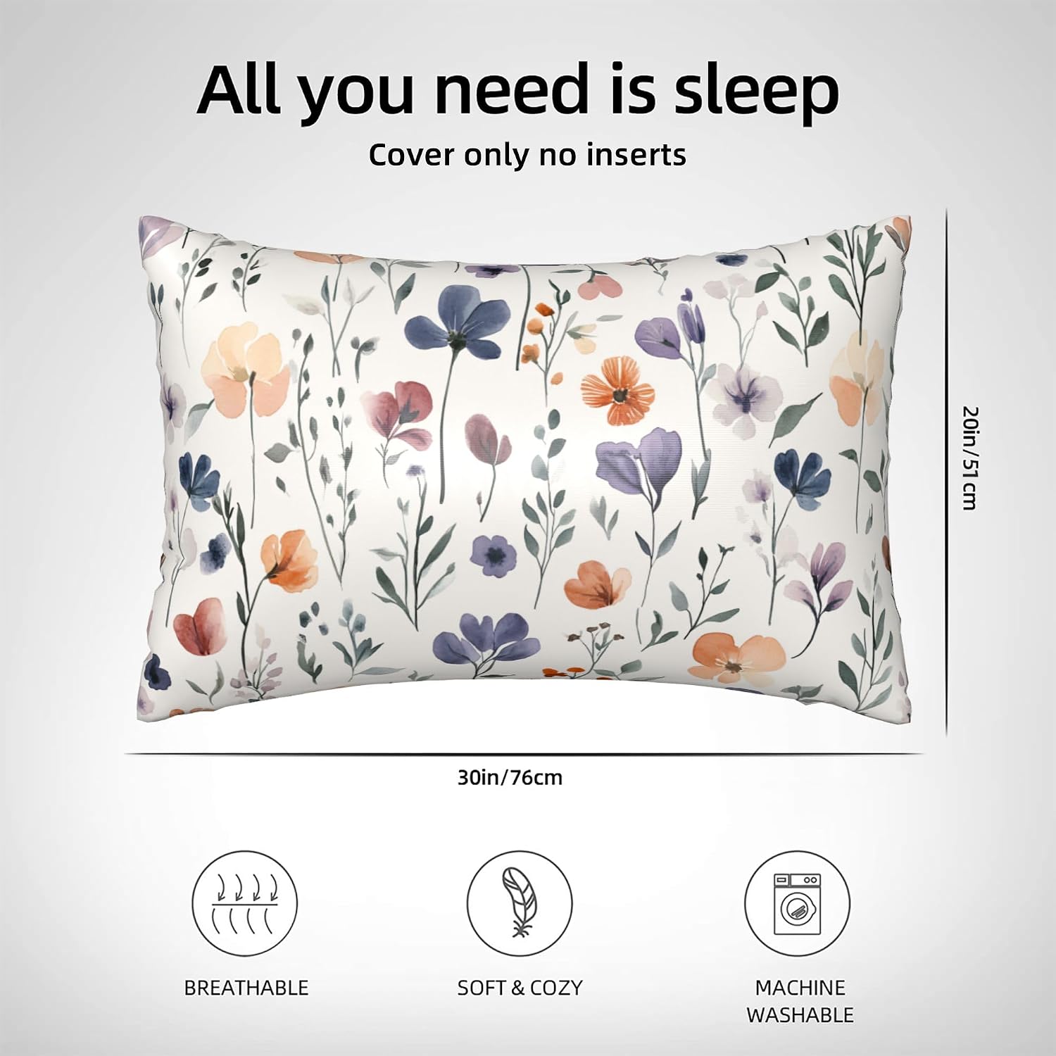 Satin Pillowcase for Hair and Skin Watercolor Floral Green Leaves Super Soft and Cooling Similar to Silk Pillow Case 1 Pack with Hidden…