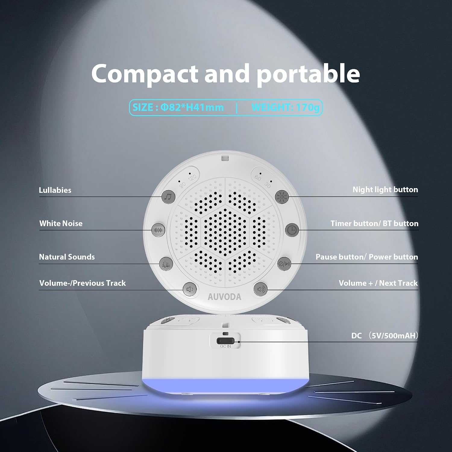 Auvoda S318 Sound Machine, White Noise Sound Machine for Sleep, Baby, Kids, Adults, Home, Office, Travel, Portable, 25 Non-Looping Sounds,…