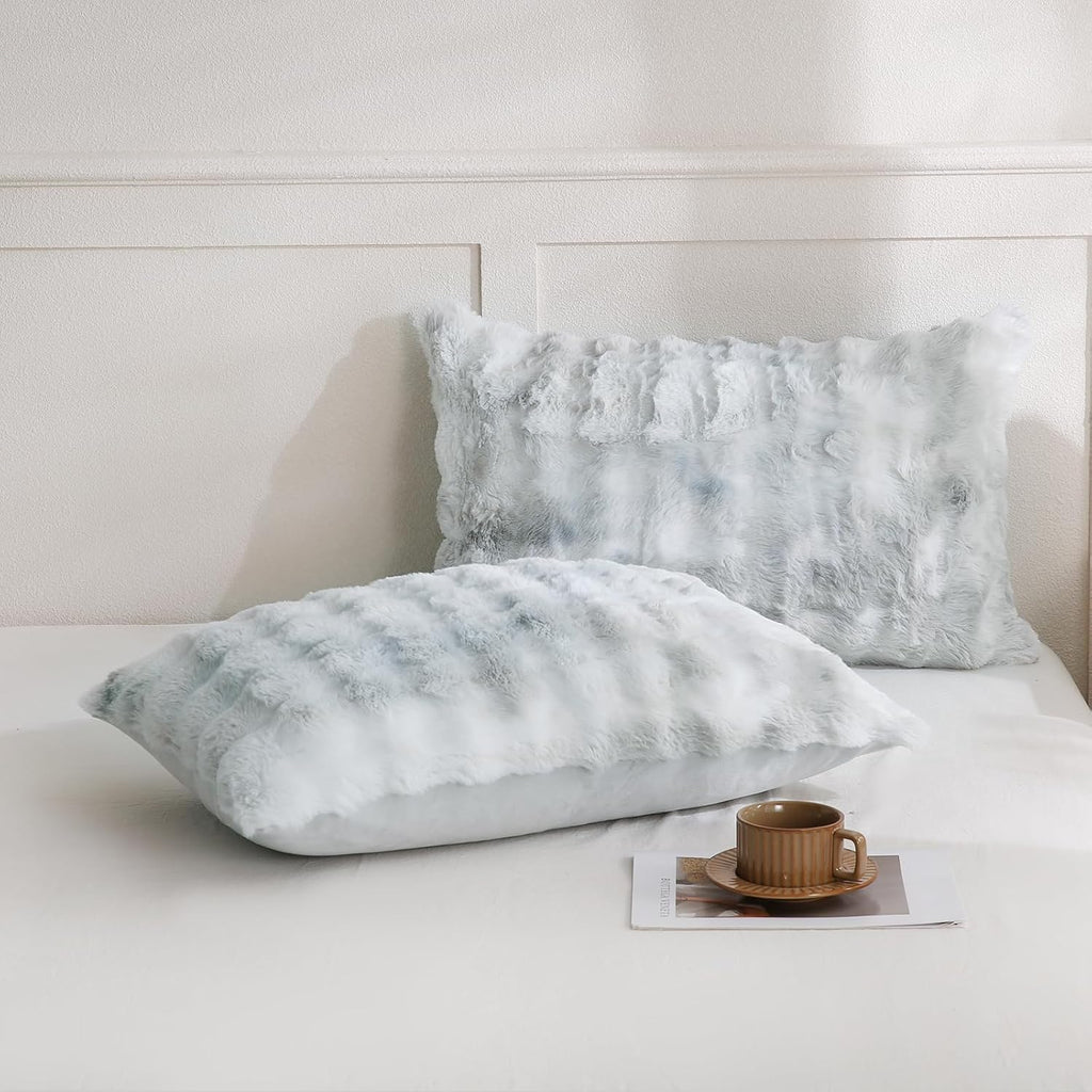 Chumerry Gray Fuzzy Pillow Case Faux Fur Pillow Cover Chic Plaid Check Texture Extra Soft Fluffy Plush Shaggy Fabric Tie Dye Decorative Pil…
