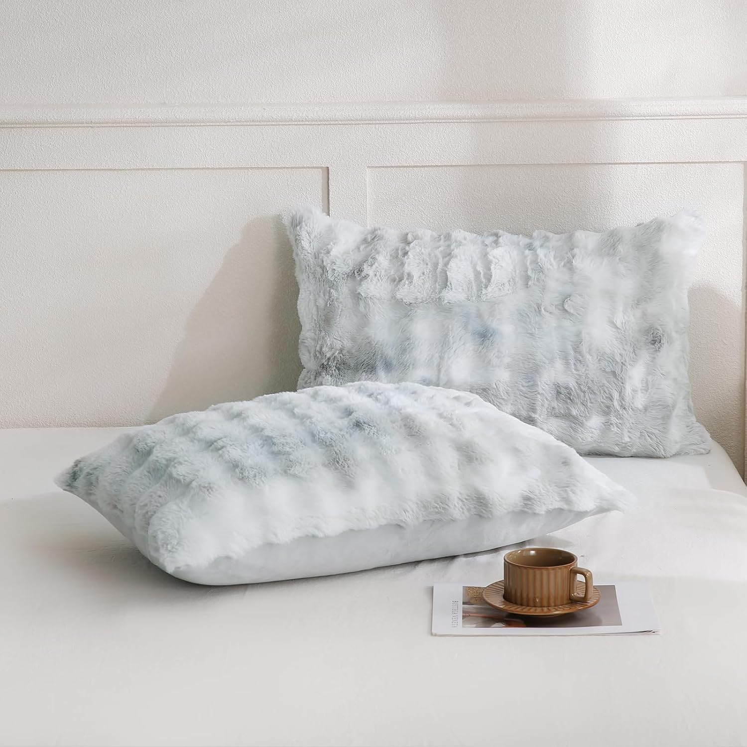 Chumerry Gray Fuzzy Pillow Case Faux Fur Pillow Cover Chic Plaid Check Texture Extra Soft Fluffy Plush Shaggy Fabric Tie Dye Decorative Pil…