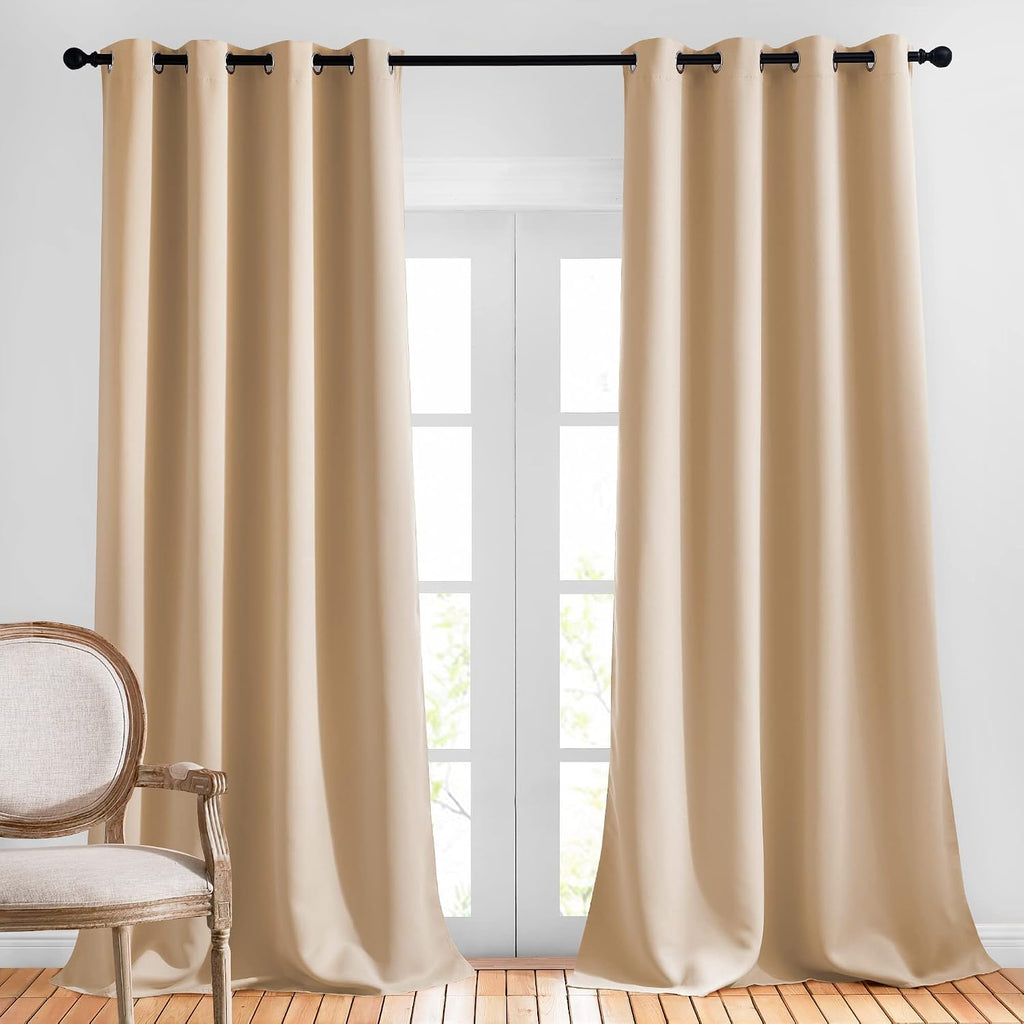 Nicetown Room Darkening Grommet Panels - (52 inches Width, Biscotti Beige, 2 Panels) Baby Room Window Curtains 108 inches Long, Privacy Dra…