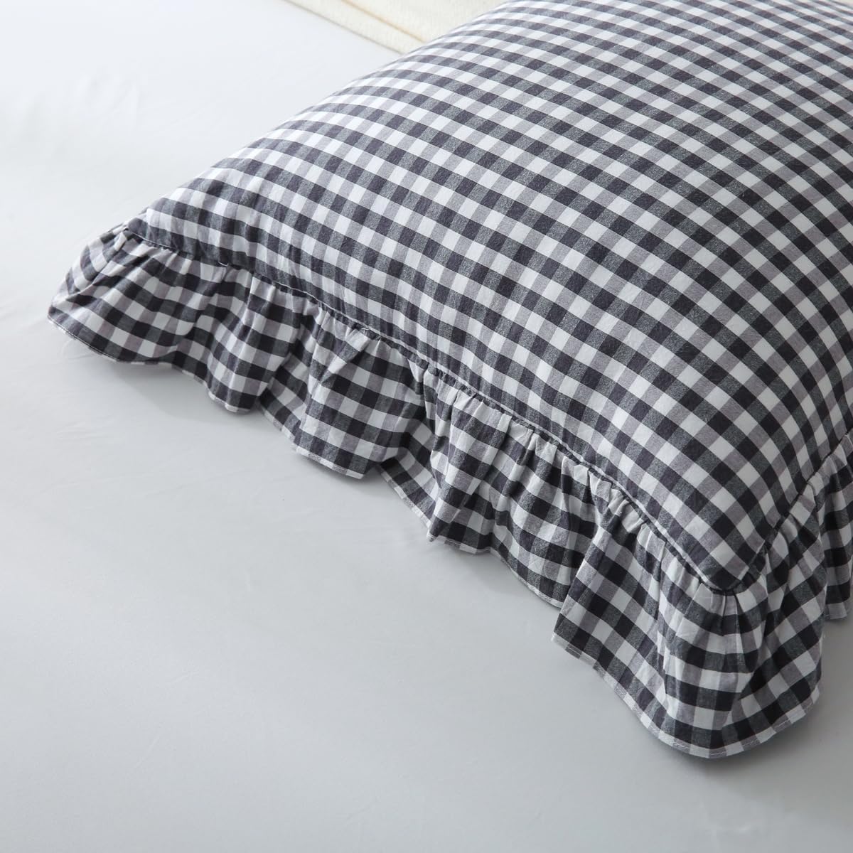 Mywinlle Black/White Plaid Ruffle Throw Pillow Covers Set of 2, Checkered Washed Cotton Gingham Decorative Pillow Shams Farmhouse Pillowcase…