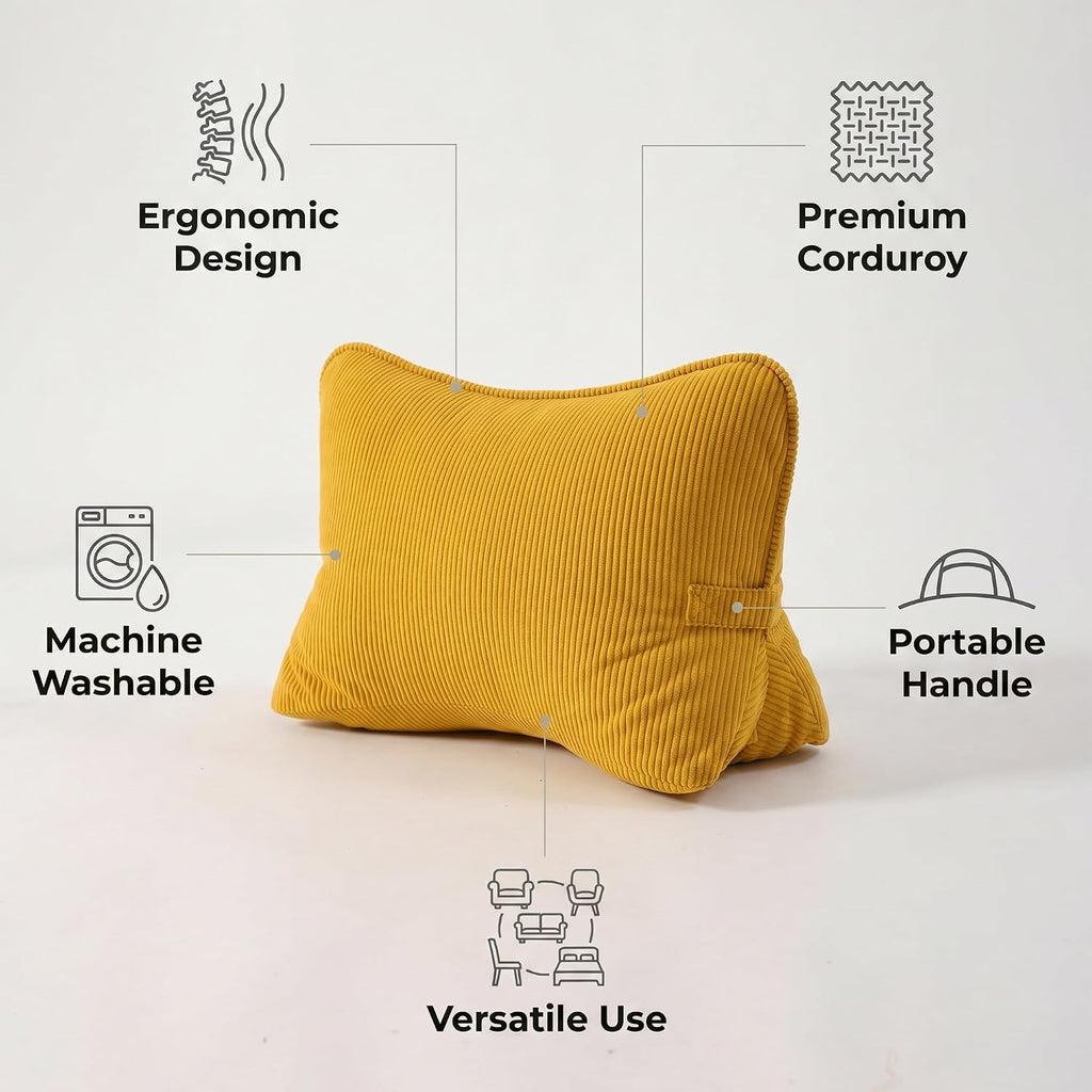 Ailuteie Pat. Pend. Corduroy Reading Back Pillow with Lumbar Support, Triangle Backrest Cushion for Bed Sitting & Relaxing, Support Pillow…