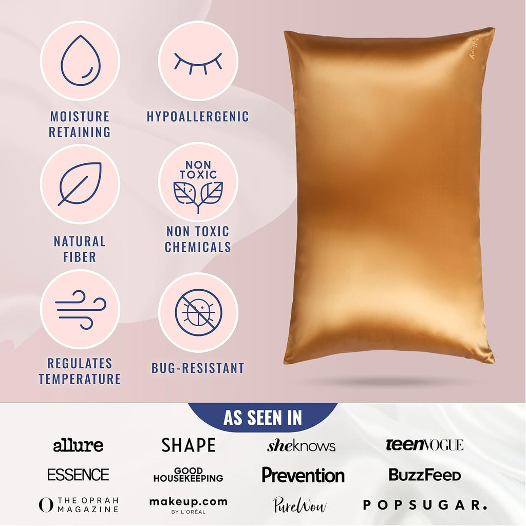 Blissy Silk Pillowcase - 100% Pure Mulberry Silk - 22 Momme 6A High-Grade Fibers - Silk Pillow Cover for Hair & Skin - Regular, Queen &…