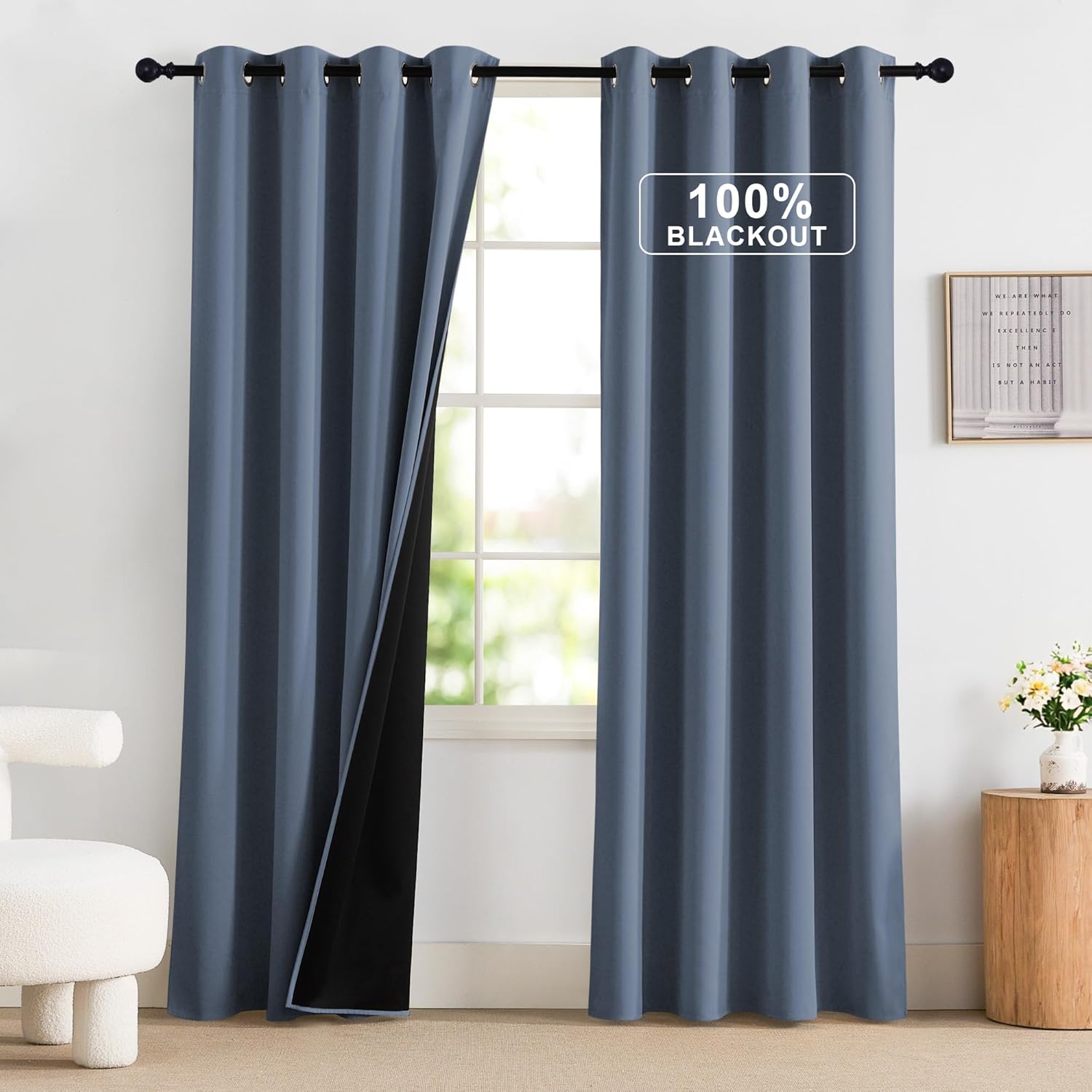NICETOWN Stone Blue Curtains 52 x 84 inches Long, 100% Blackout Curtains Set of 2 Panels Thermal Insulated Privacy Window Curtains for…