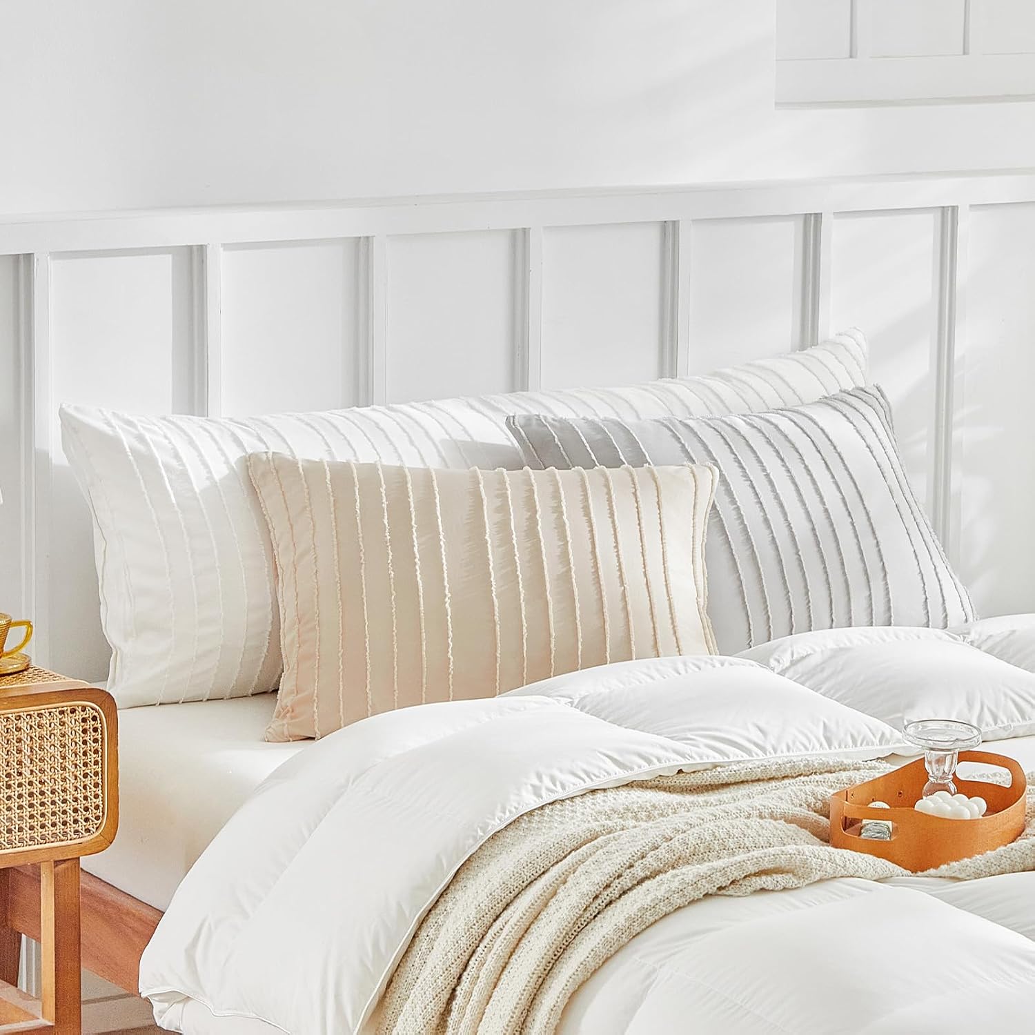 Warmdern White Striped Pillow Covers Body Pillow Cover Soft Microfiber Stripe Pillow Cases Boho Tufted Stripes Textured Pillowcase with Env…